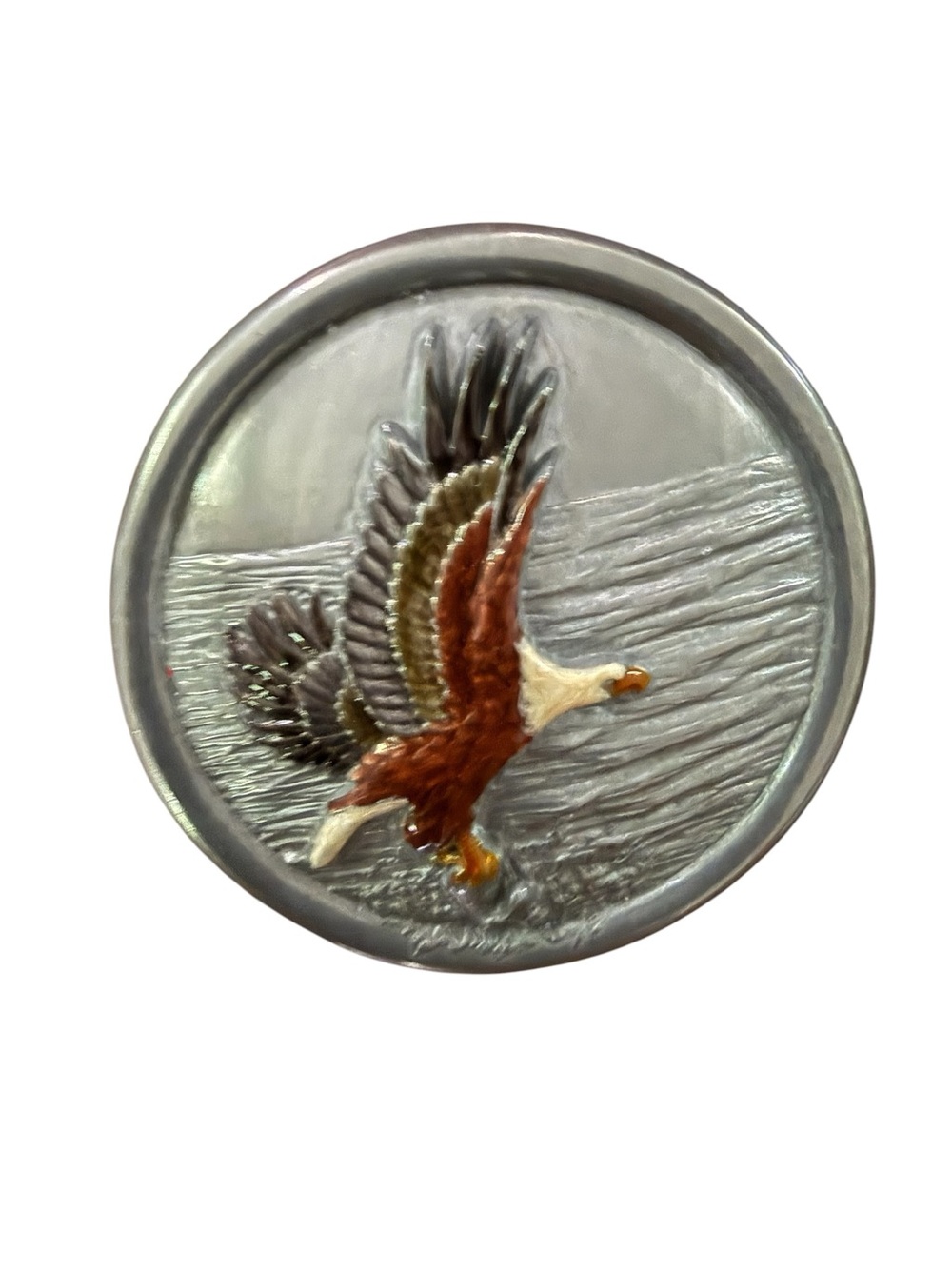 VTG Big Round Bald Eagle Western Metal Mens Womens Silver Tone Belt Buckle